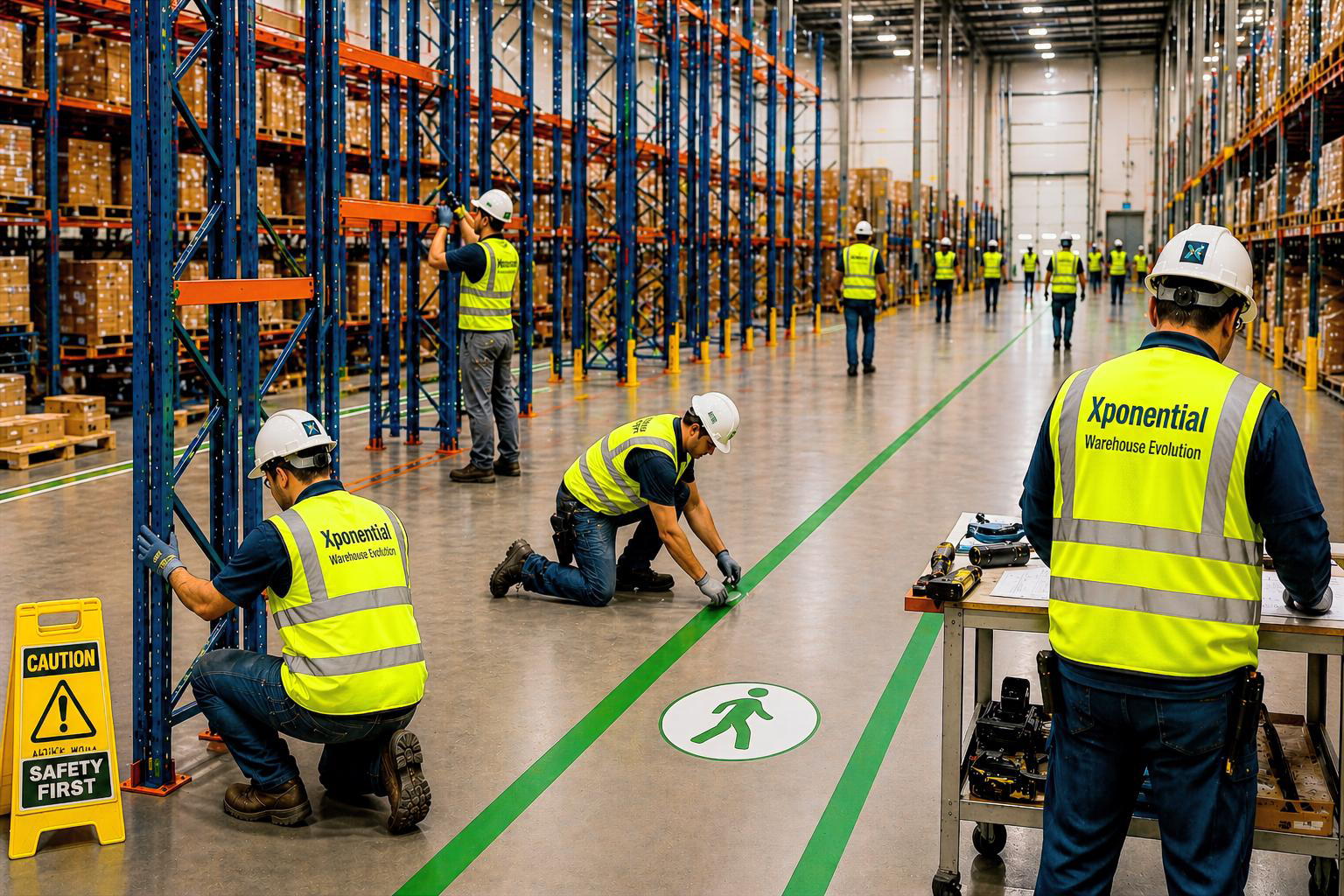 Warehouse field coordination team reviewing execution plans